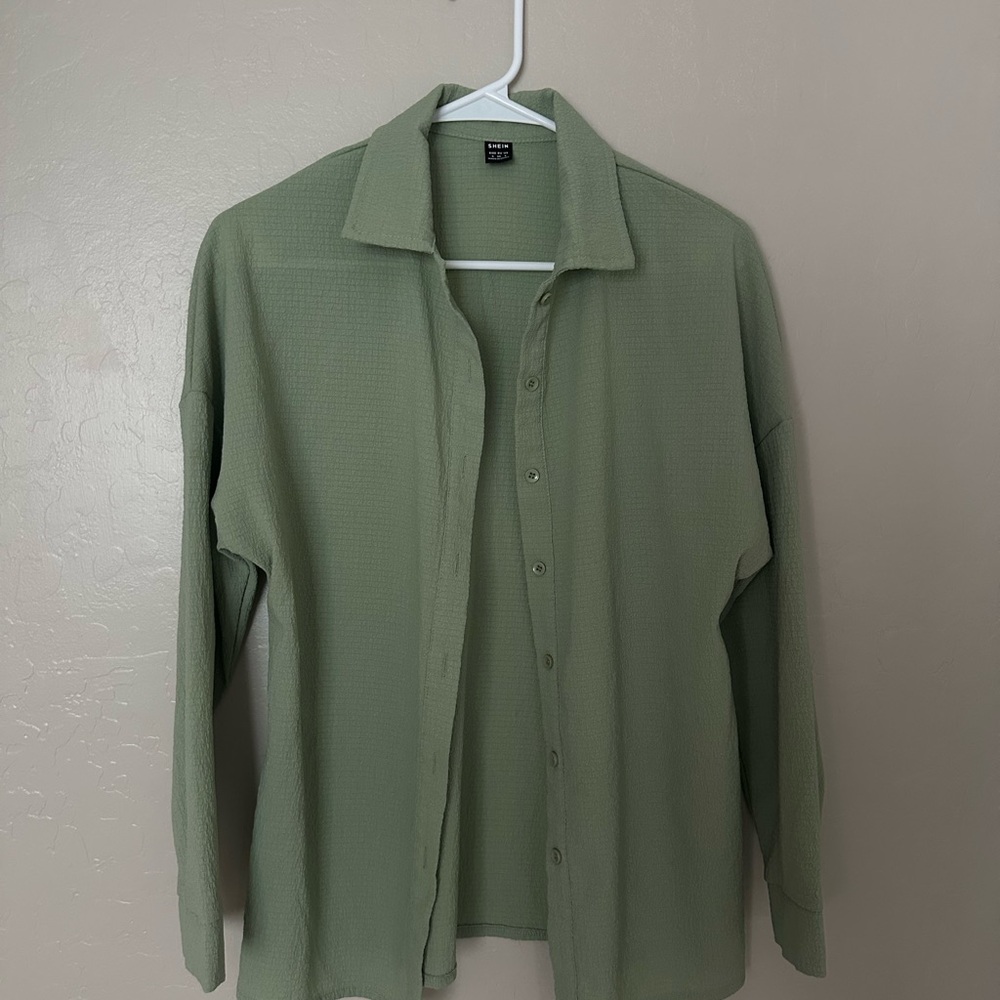 Sage Green Waffle Button-Up